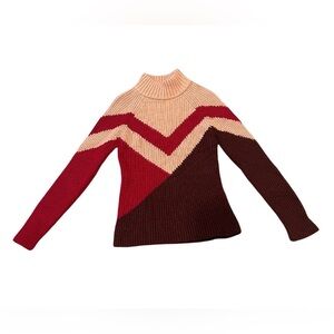 Krimson Klover Mock Neck Chevron Color Block Wool Blend Knit Sweater | Size S